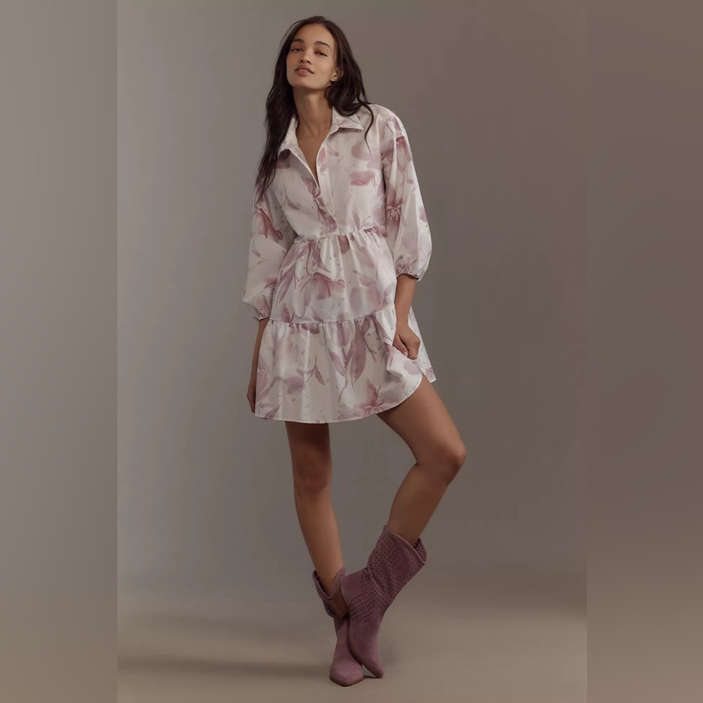 Anthropologie The Loverly Grey Bettina Mini Shirt Dress by Maeve XS NWT